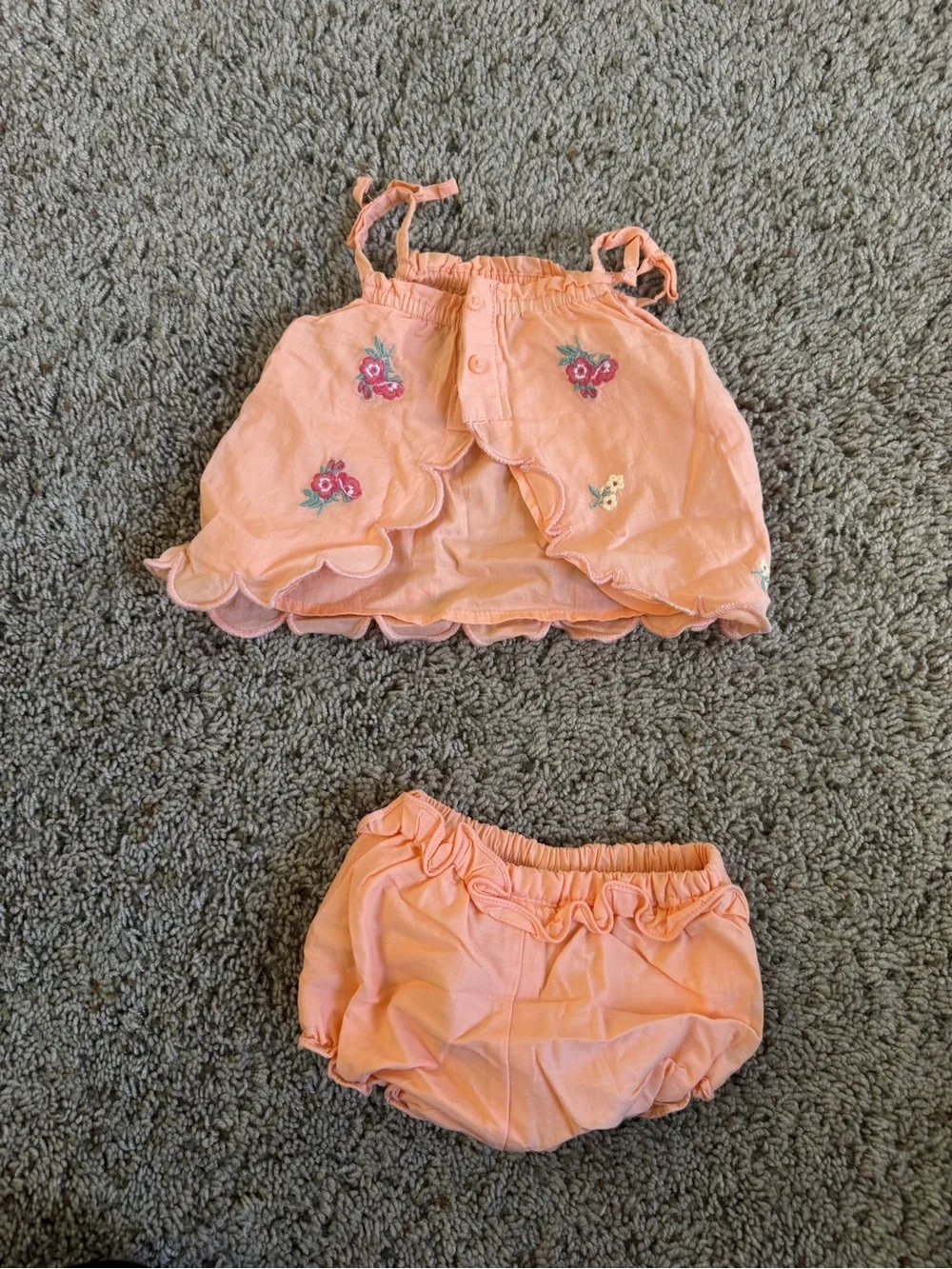 Janie and Jack Peach Embroidered Tank & Diaper Cover Set